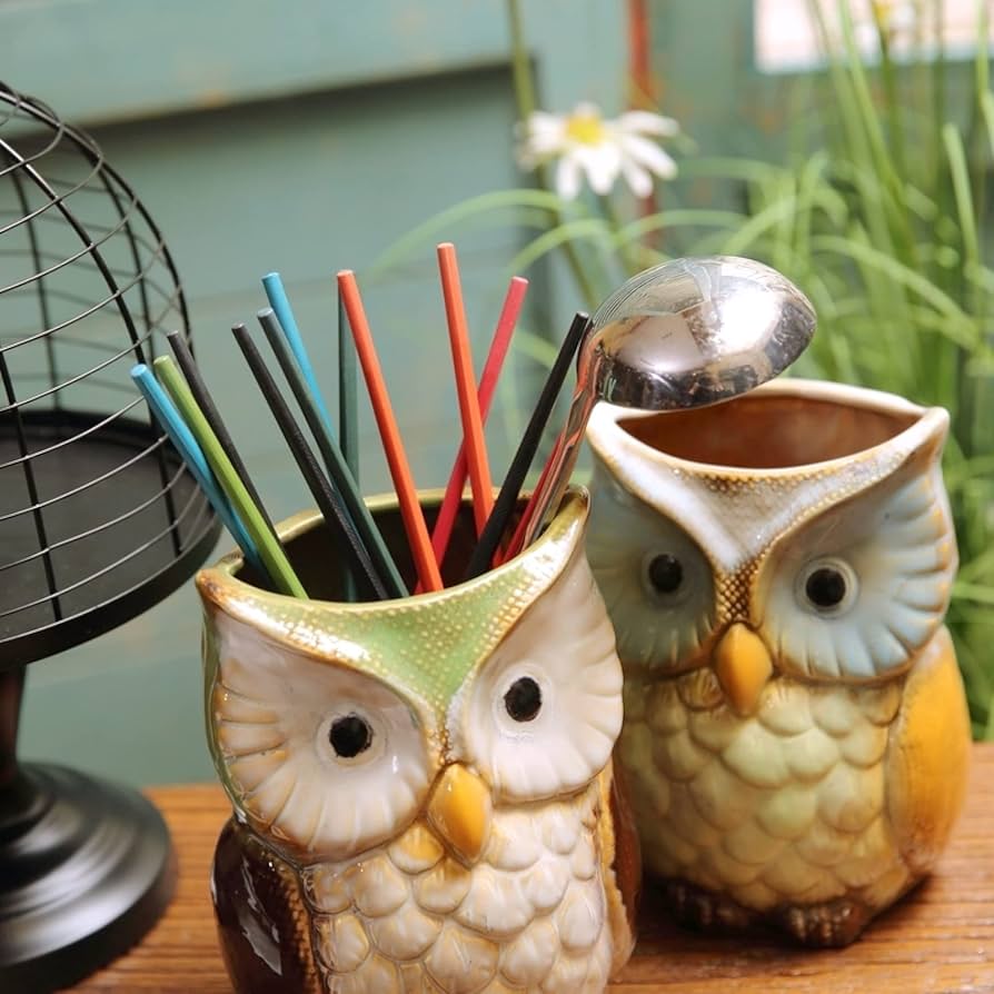 Amazon.co.jp: 手作りセラミックブラウンフクロウ花瓶